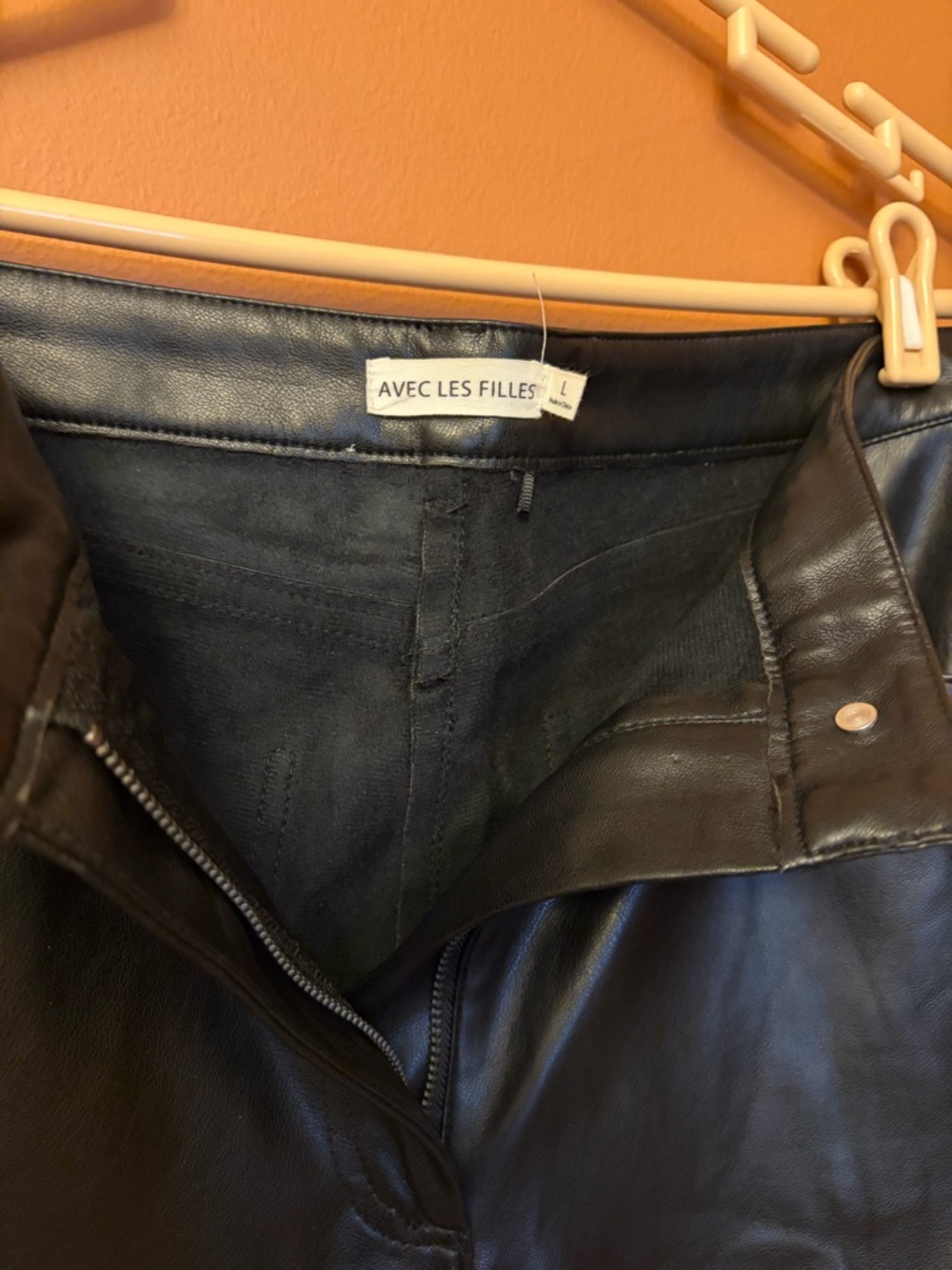 Avec Les Filles Black Leather Skirt with Front Zip